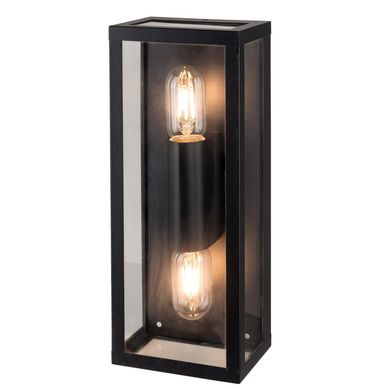 Aplique exterior Varina glass acero inoxidable vidrio IP44 bidireccional negro 2xE27