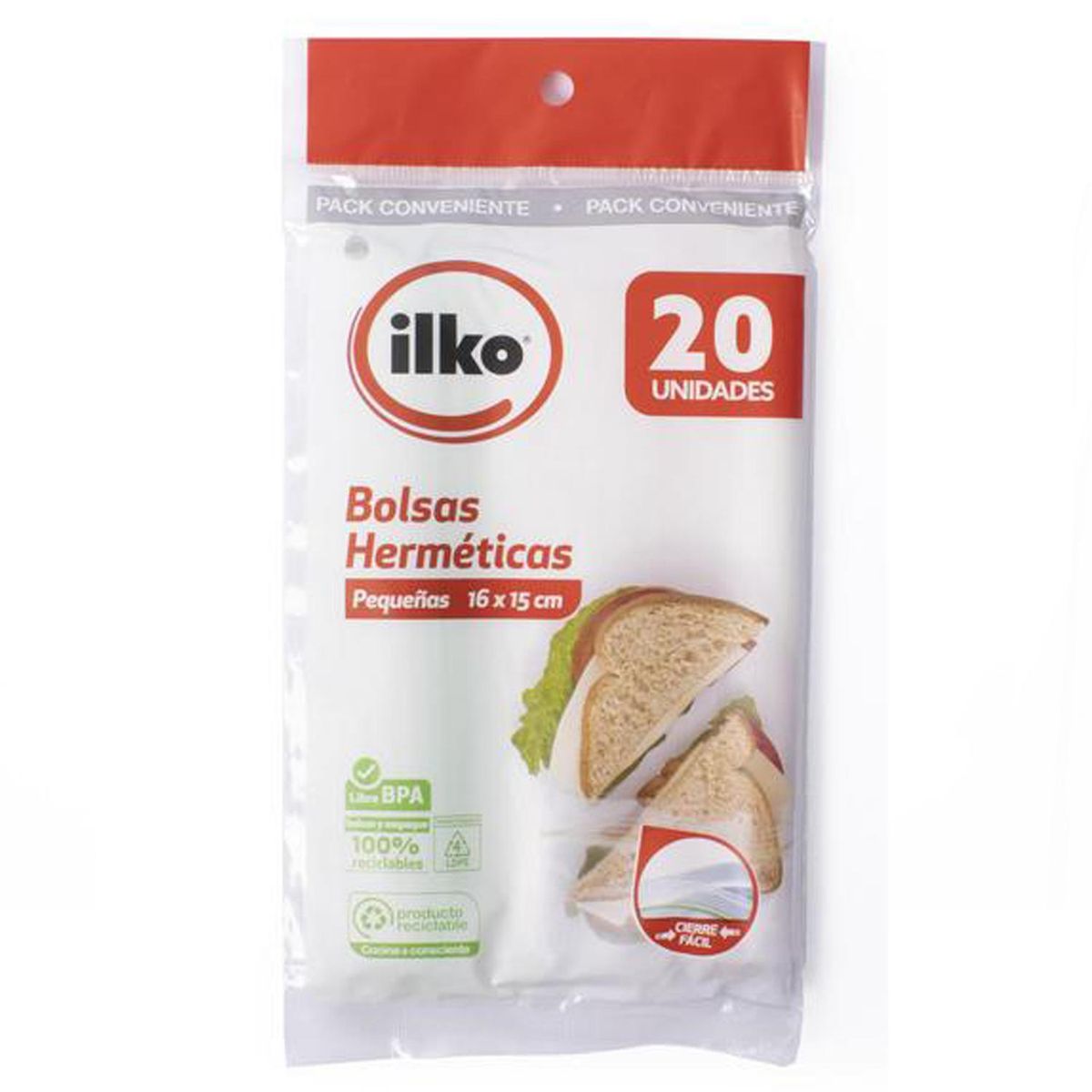 ILKO - Pack 20 Bolsas Herméticas Ilko Sandwich 16x15 Cm Transparentes
