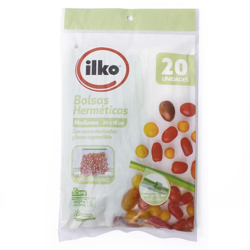 ILKO - Bolsa hermética 20x18 cm con slider mediana 20 unidades