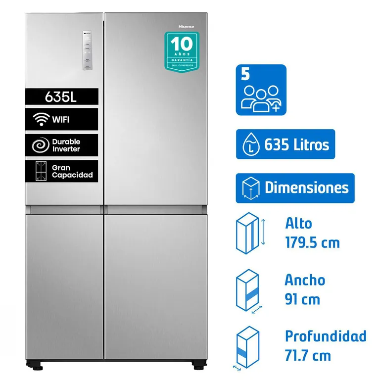 HISENSE Refrigerador 2 Puertas Side by Side No Frost 635 Litros Inox RS820NV
