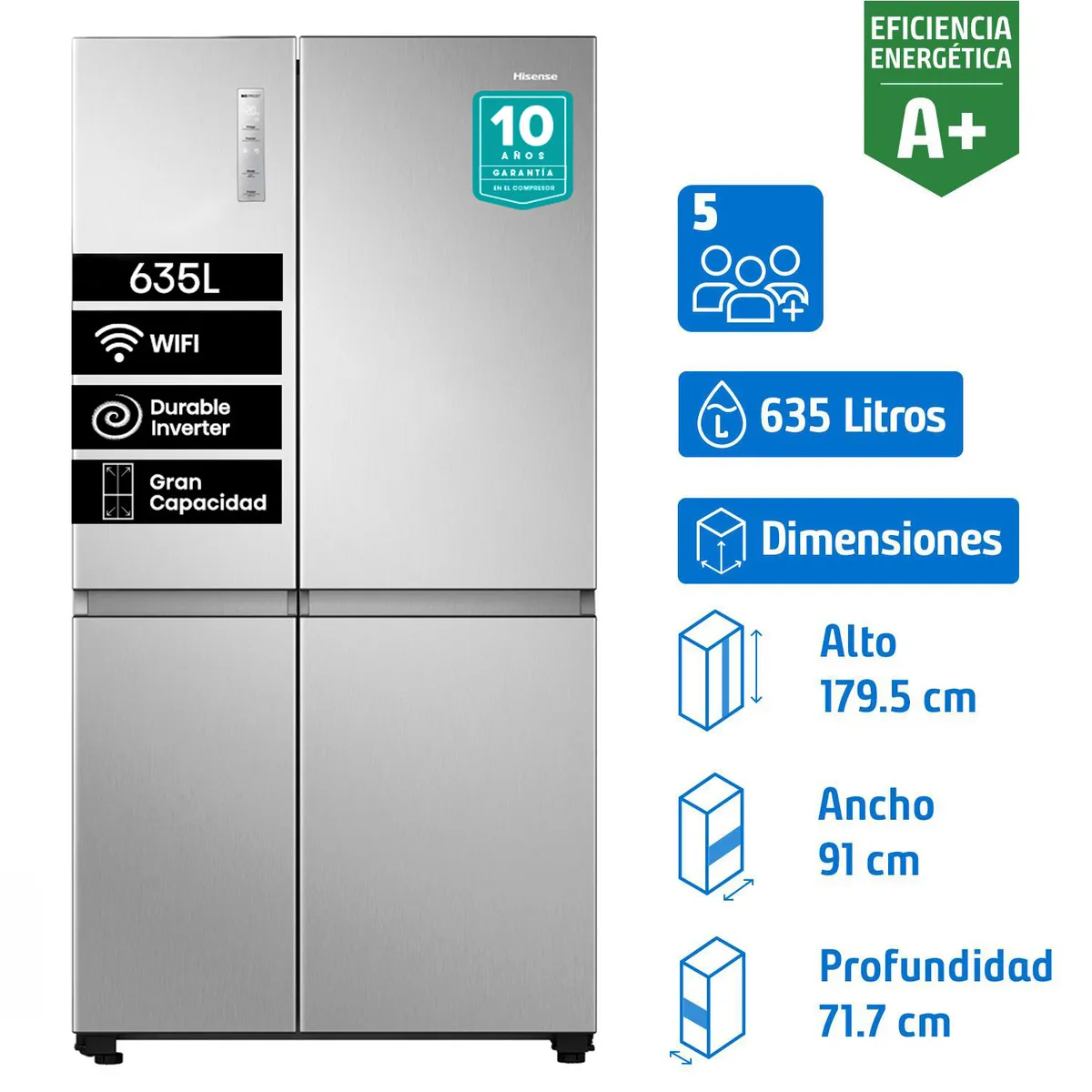 HISENSE - Refrigerador 2 Puertas Side by Side No Frost 635 Litros Silver RS820NV