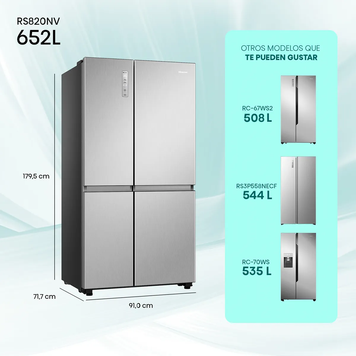 Refrigerador 2 Puertas Side by Side No Frost 652 Litros Inox RS820NV, marca HISENSE - Foto 2