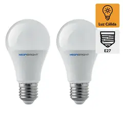 MEGABRIGHT - Pack 2 Ampolletas Led Clásicas 9.5 W E27 800 lm Luz Cálida
