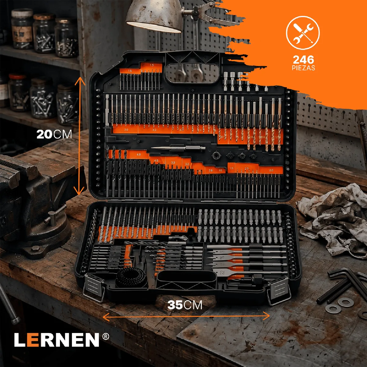 LERNEN - Maletín de 246 Puntas de Taladro, Brocas y Dados