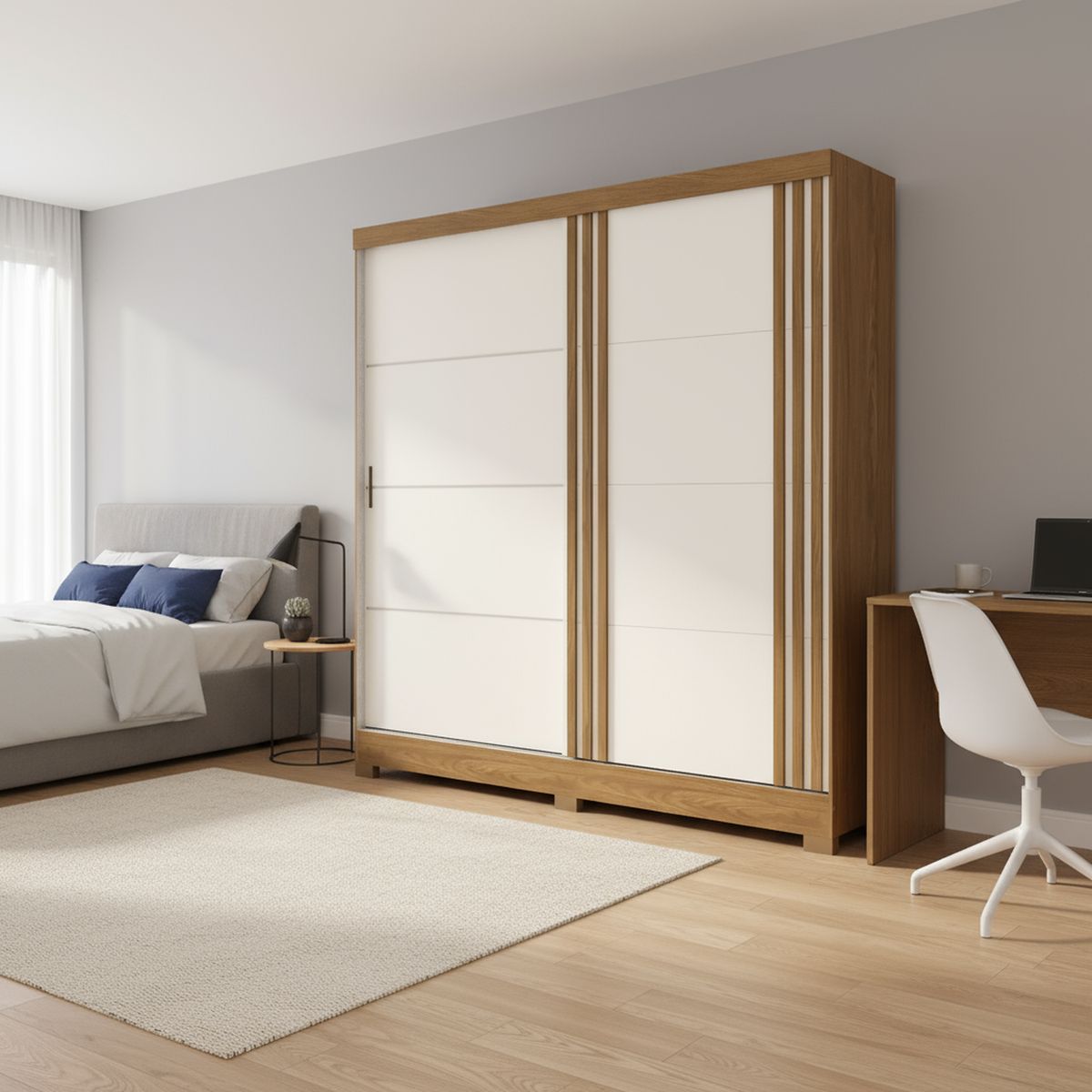 HOME MOBILI - Clóset Londres 2 Puerta(s) 3 Cajón(es) 8 Repisa(s) 200x215x48 cm Nogal/Beige