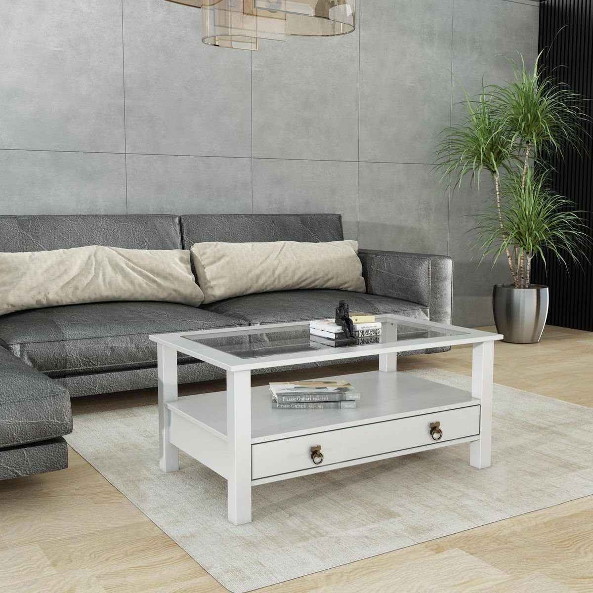 EXIT - Mesa de centro blanco cubierta vidrio