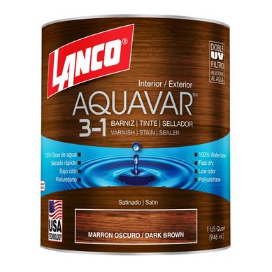 Barniz Aquavar 3 en 1 Barniz/Tinte/Sellador Dark Brown Satn 1/4 Galn