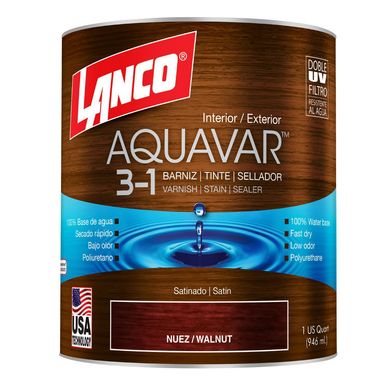 Barniz Aquavar 3 en 1 Barniz/Tinte/Sellador Walnut Satn 1/4 Galn