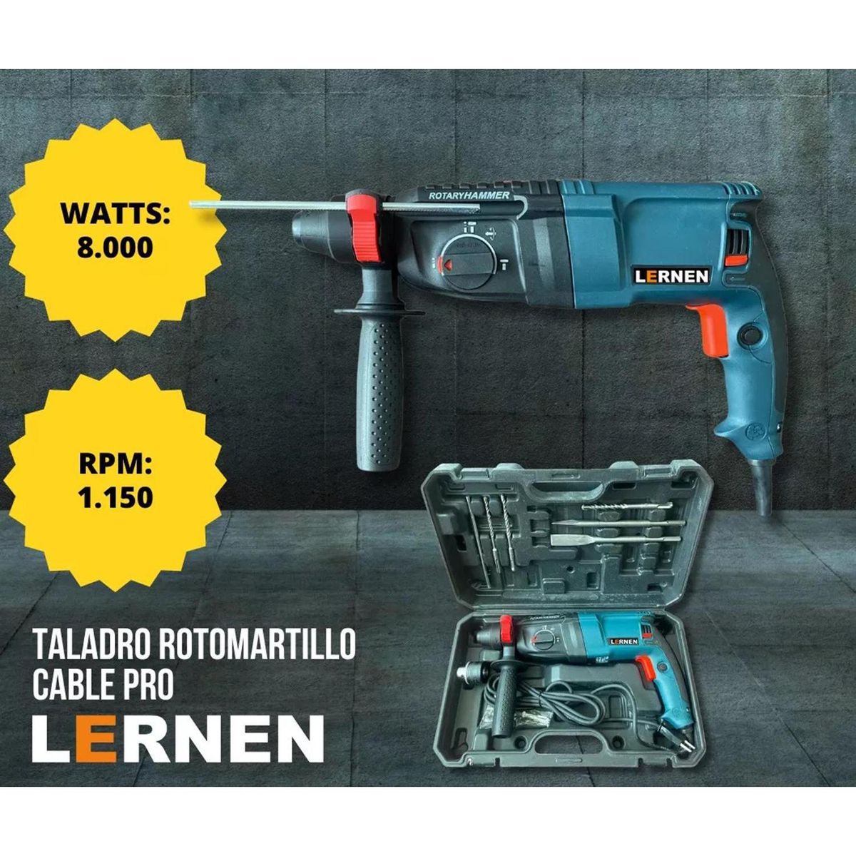 LERNEN - Rotomartillo eléctrico 800W + accesorios
