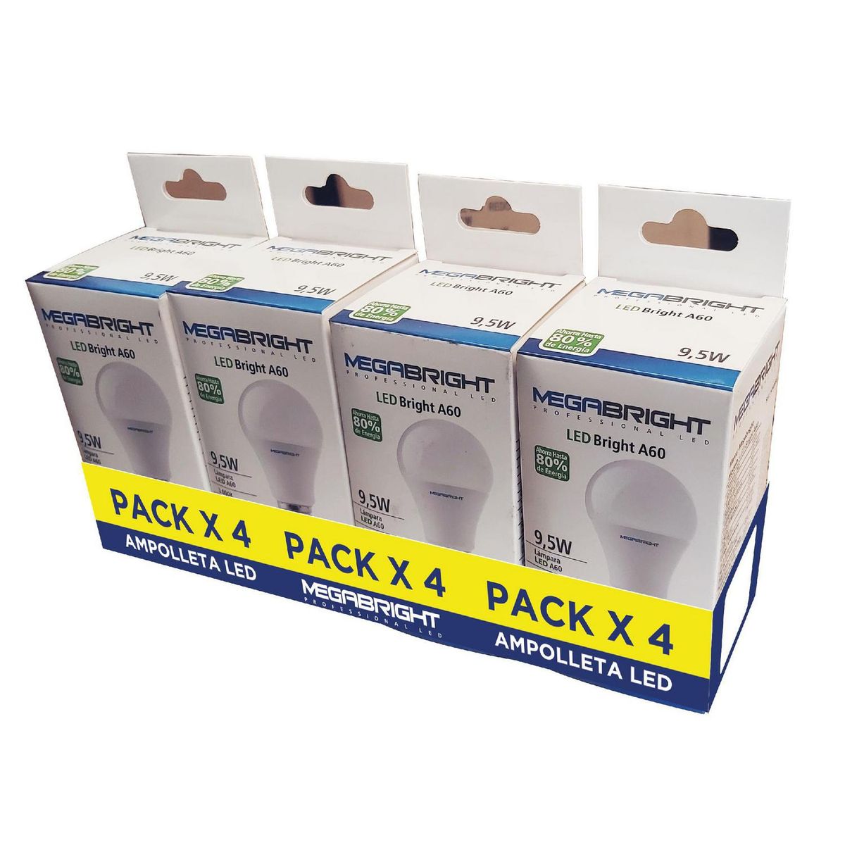 MEGABRIGHT - Pack 4 Ampolletas Led 9.5 W E27 800 lm Luz Cálida