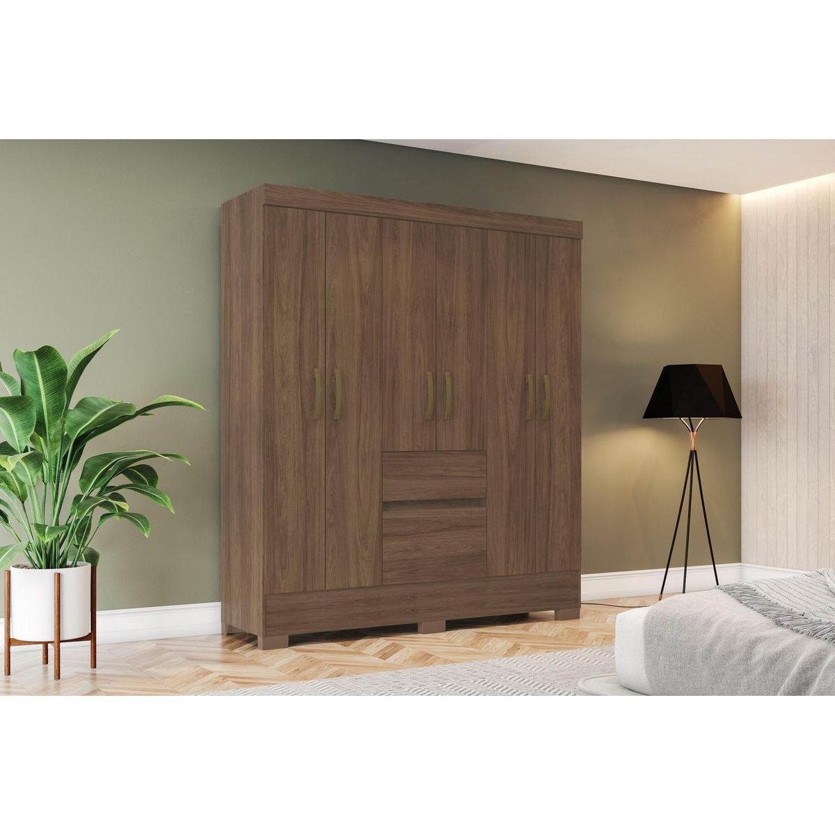 HOME MOBILI - Clóset Texas 6 Puerta(s) 2 Cajón(es) 6 Repisa(s) 142x180x40 cm Nogal