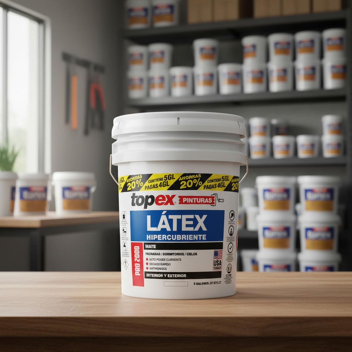 TOPEX - Pintura Látex Hipercubriente Tineta 5 galón(es) Mate Blanco