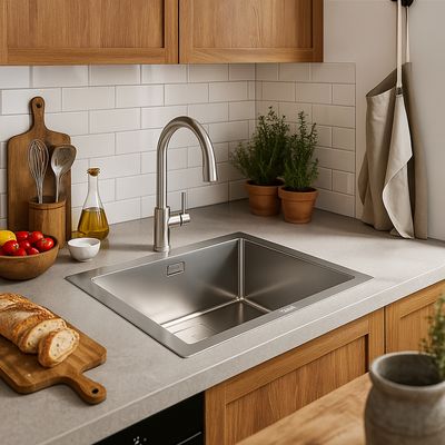 Imagen 2 del producto Lavaplatos Empotrado con Marco de Cristal Gris 1 Cubeta(s) 60x52x20 cm Acero inoxidable