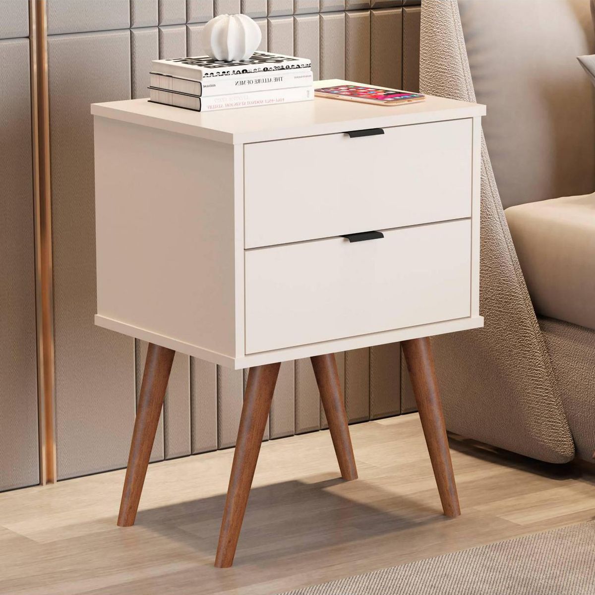 BE DESIGN - Velador 2 Cajón(es) Luxor 45x67x36 cm Perla