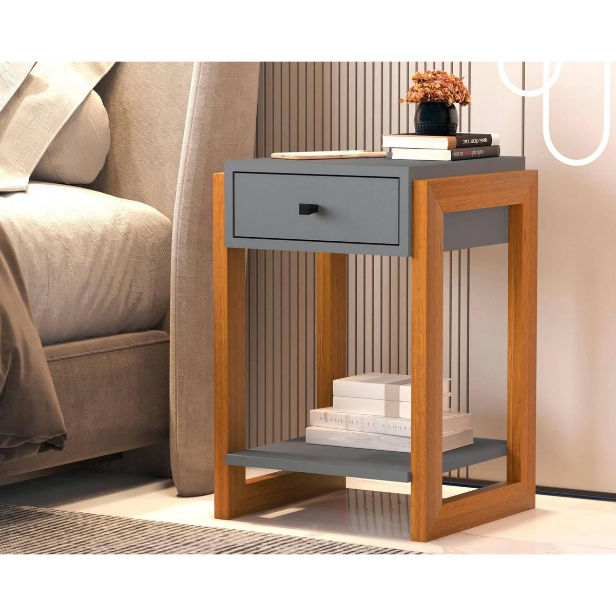 BE DESIGN - Velador 1 Cajón(es) Luxor 37x62x36 cm Gris