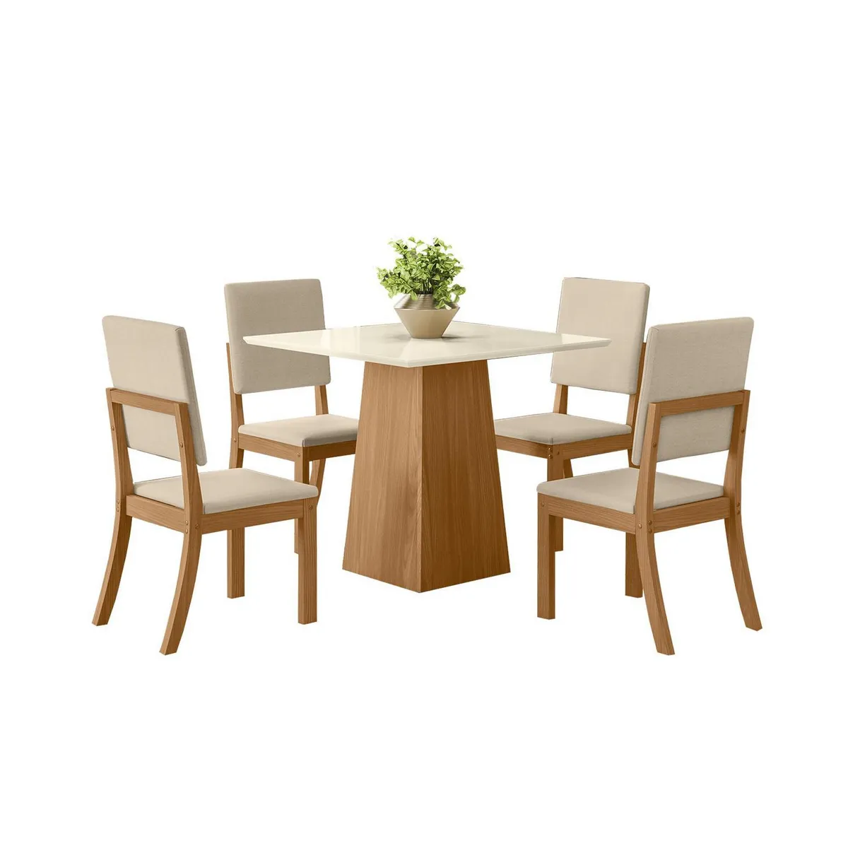 HOME MOBILI - Juego de Comedor Palu 4 Sillas Mesa Cuadrada 90x80x90 cm Blanco