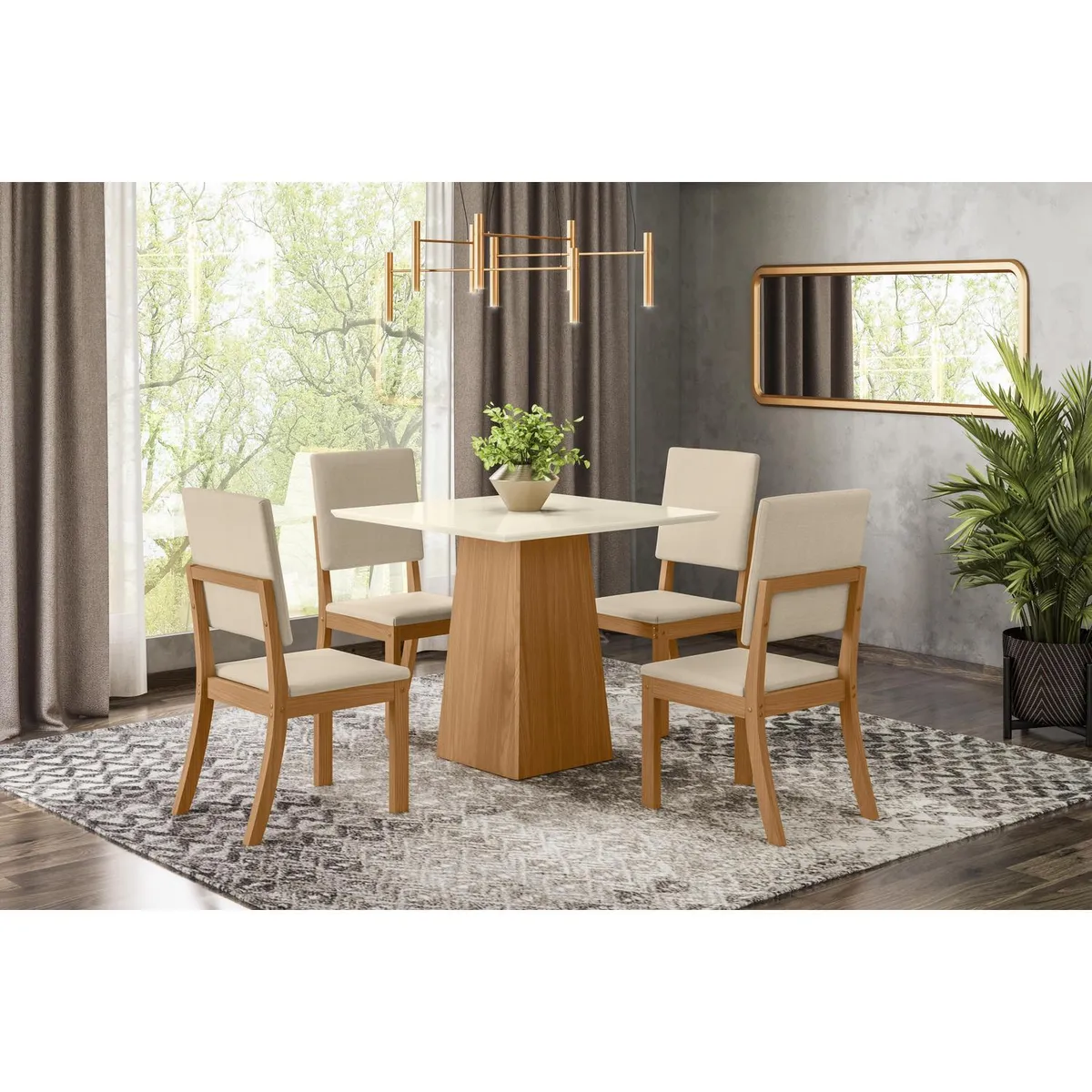HOME MOBILI - Juego de Comedor Palu 4 Sillas Mesa Cuadrada 90x80x90 cm Blanco