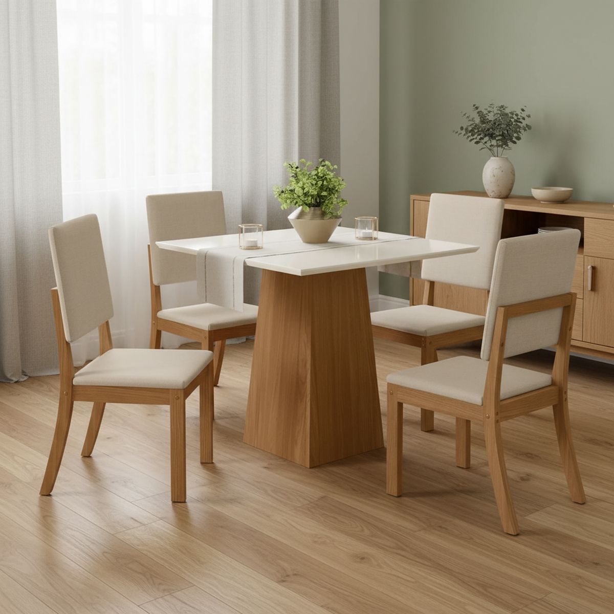 HOME MOBILI - Juego de Comedor Palu 4 Sillas Mesa Cuadrada 90x80x90 cm Café