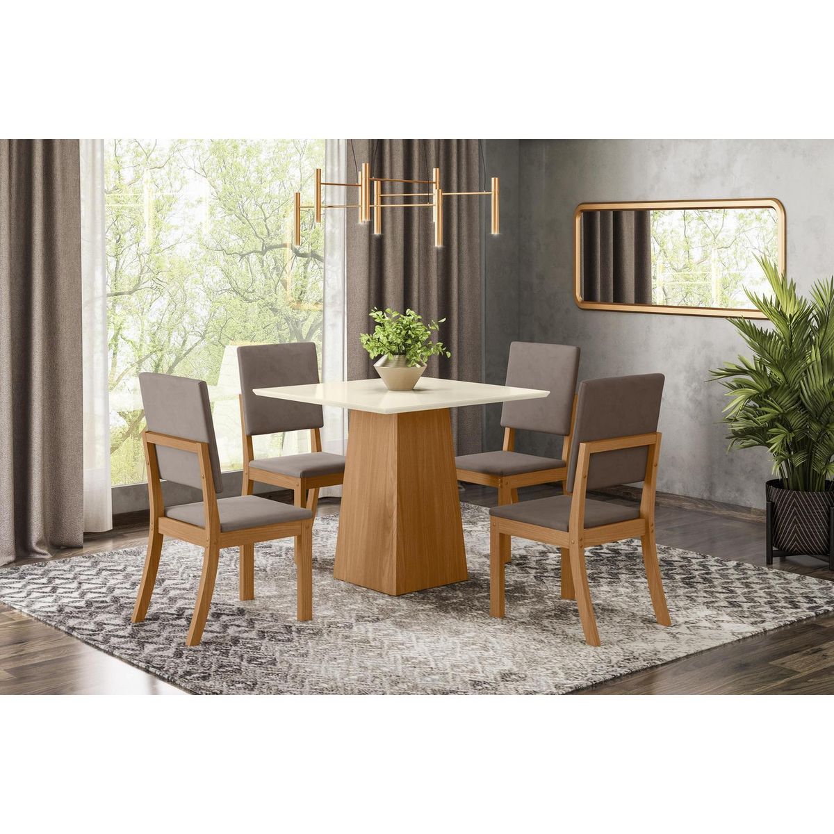 HOME MOBILI - Juego de Comedor Bolg 4 Sillas Mesa Cuadrada 90x80x90 cm Blanco