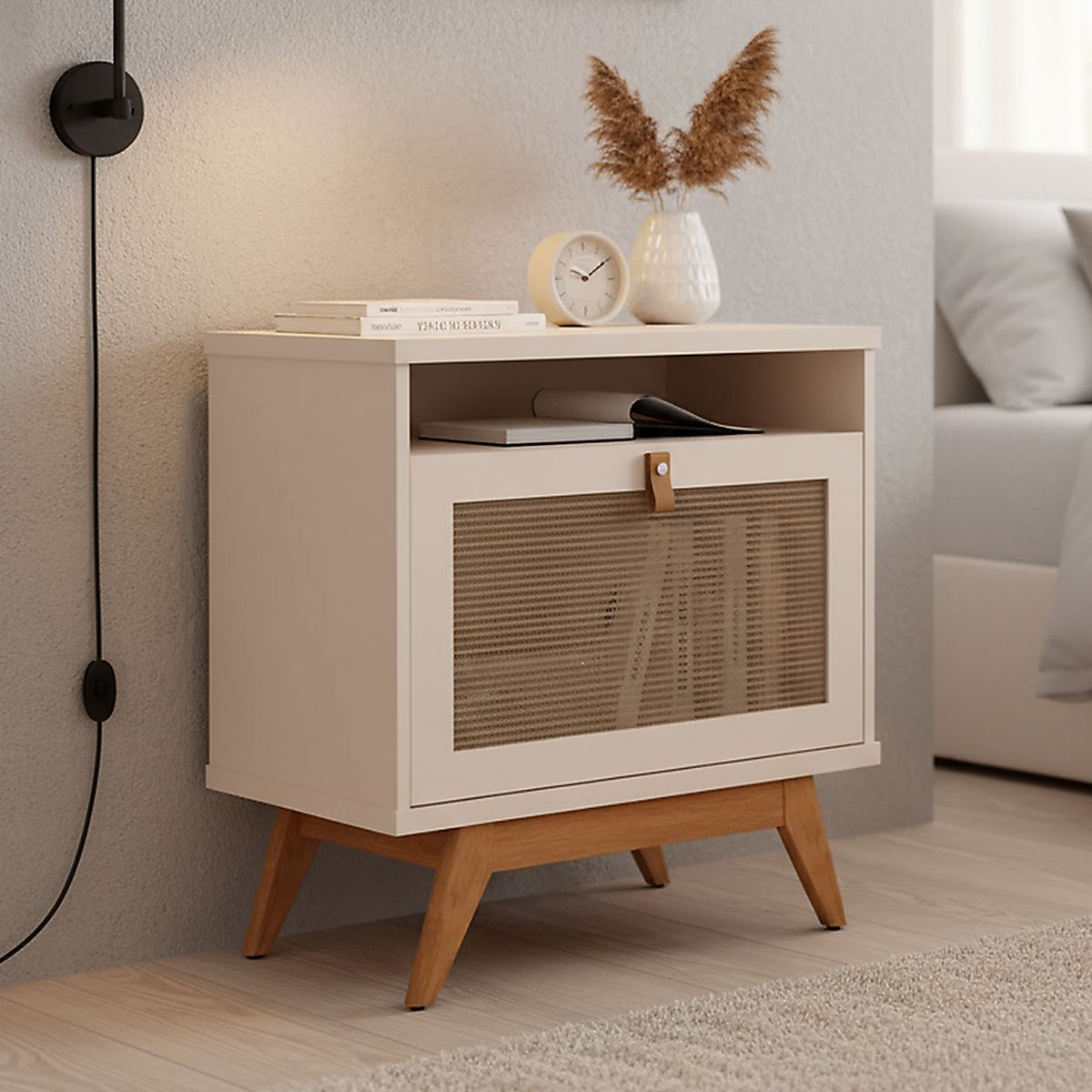 BE DESIGN - Velador 1 Puerta 1 Cajón(es) Camu 64x70x36 cm Perla