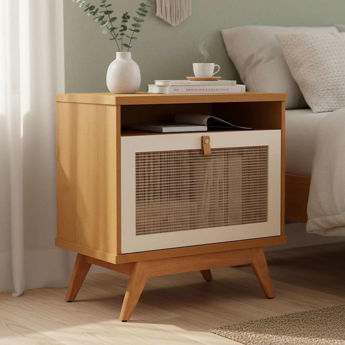 BE DESIGN - Velador 1 Puerta 1 Cajón(es) Camu 64x70x36 cm Caramelo