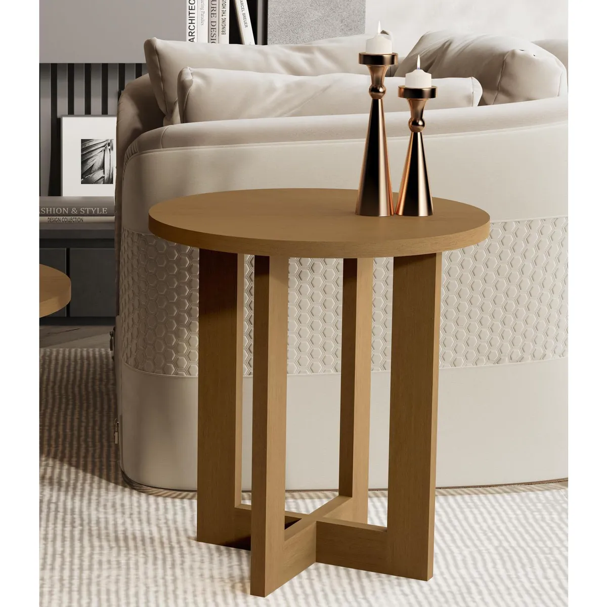 BE DESIGN - Mesa lateral redonda Be caramelo