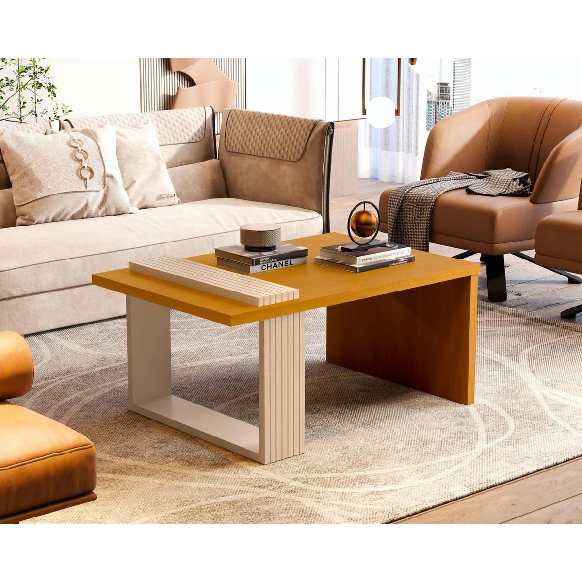 BE DESIGN - Mesa de centro Boho caramelo perla