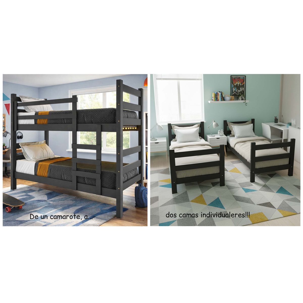 BE DESIGN - Camarote Essenciale negro con escalera