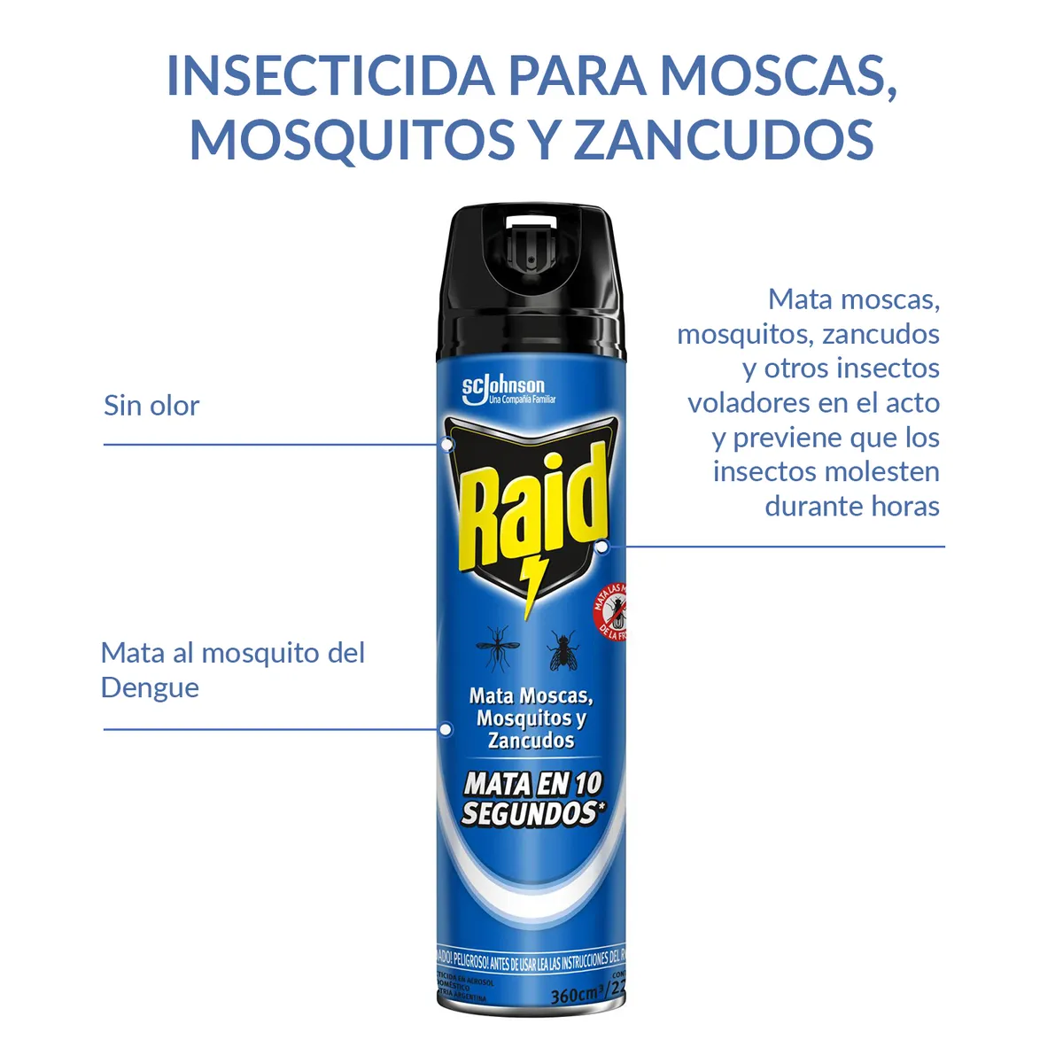 RAID - Insecticida para moscas, mosquitos y zancudos 360 ml.