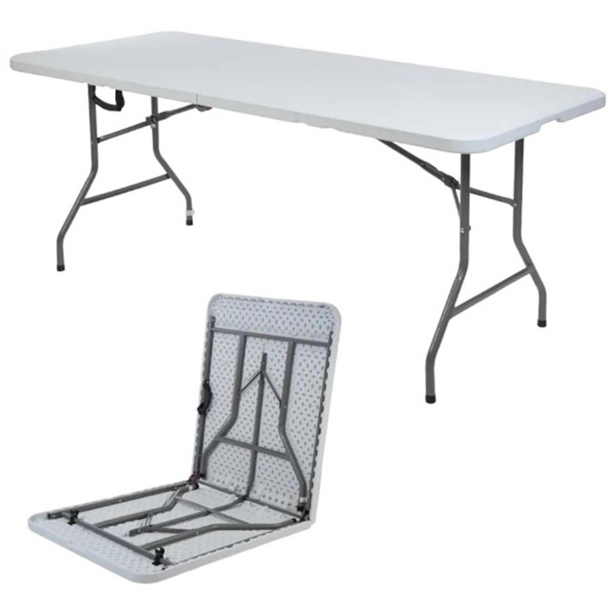 BOZZO - Mesa Plegable Tipo Maleta Rectangular 74x74x180 cm Blanco