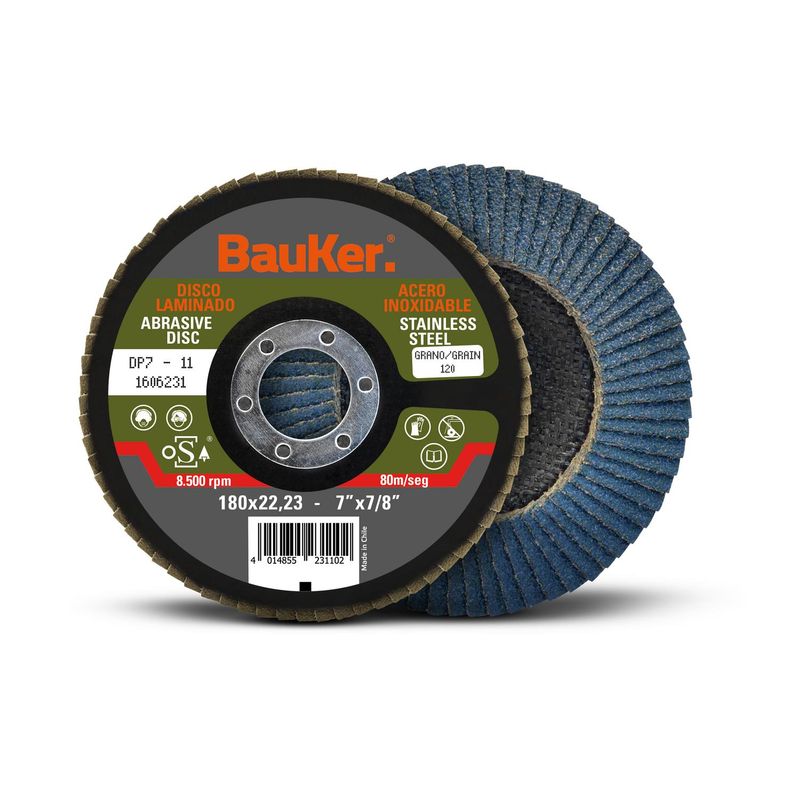 BAUKER - Disco laminado acero inox 7" grano 80