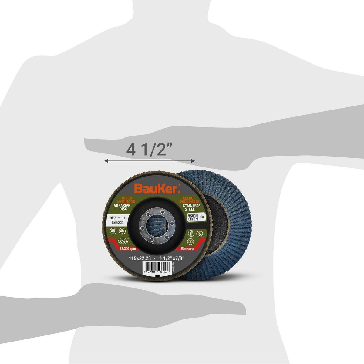 BAUKER - Disco laminado acero inox 4 1/2" grano 120