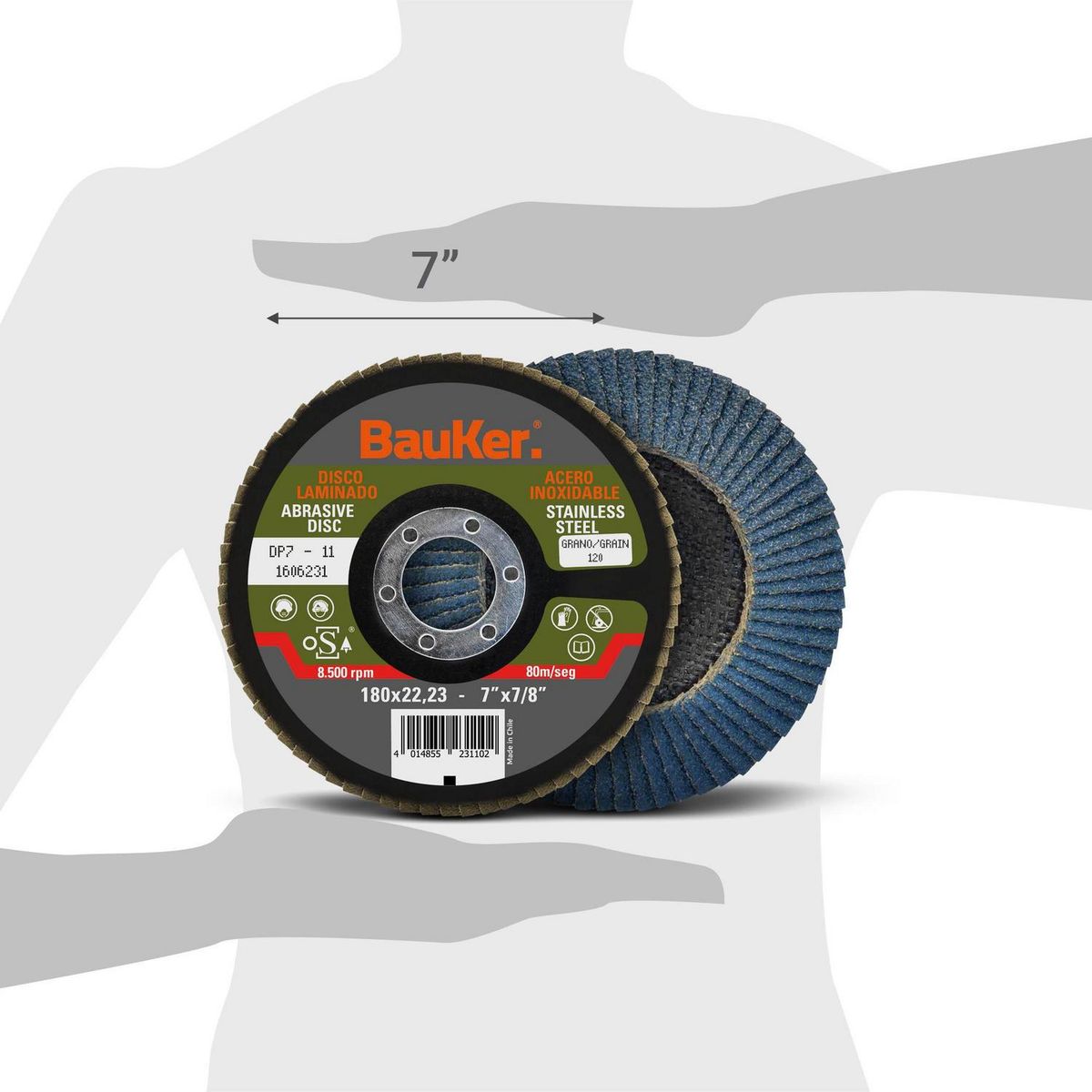 BAUKER - Disco laminado acero inox 7" grano 40