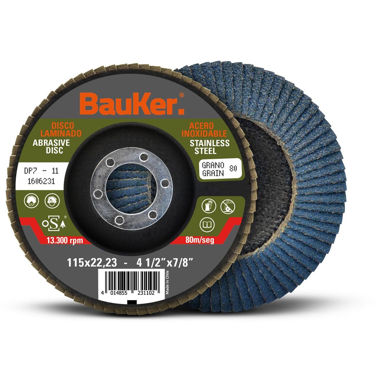 BAUKER - Disco laminado acero inox 4 1/2" grano 40