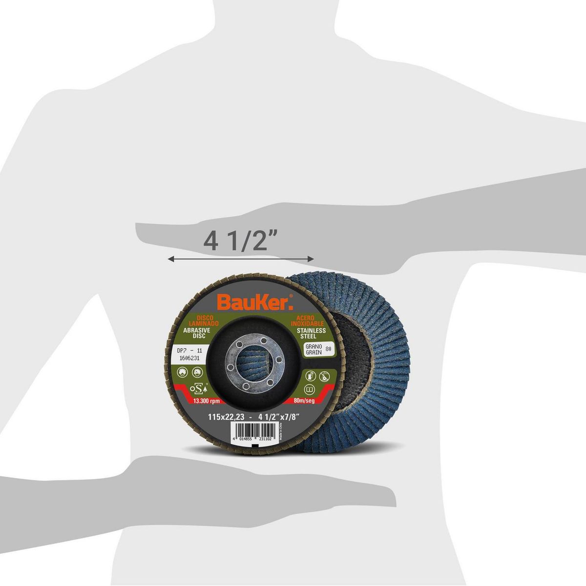 BAUKER - Disco laminado acero inox 4 1/2" grano 40