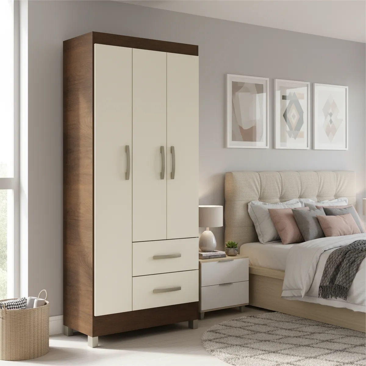 MOBILFRANK - Clóset 3 Puerta(s) 2 Cajón(es) 3 Repisa(s) 75x179x40 cm Rústico