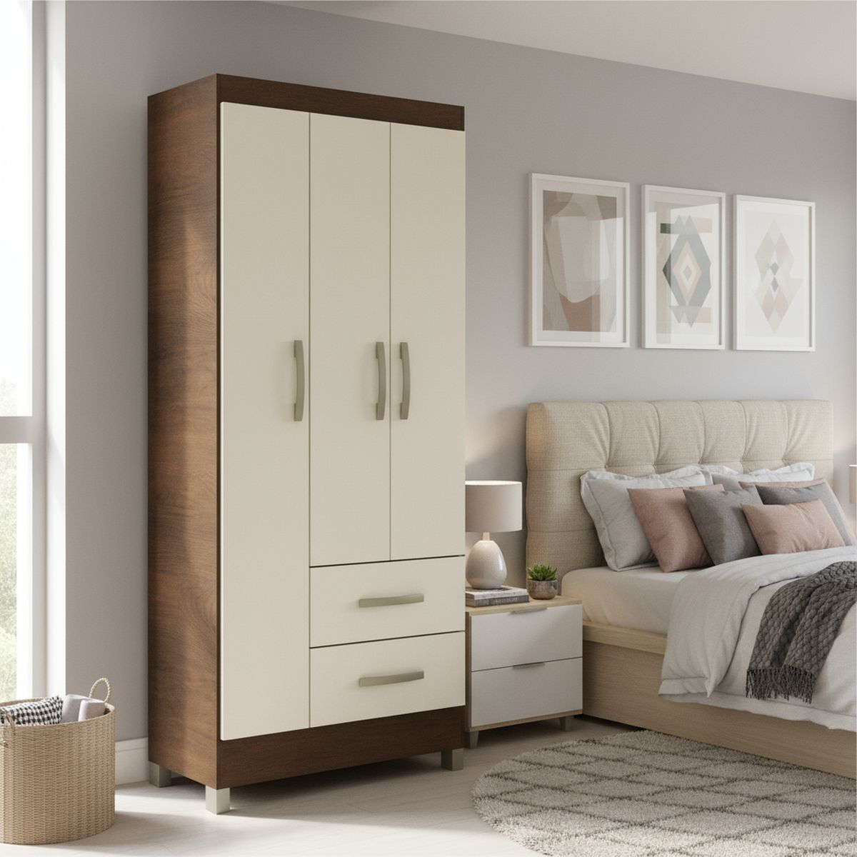 MOBILFRANK - Clóset 3 Puerta(s) 2 Cajón(es) 3 Repisa(s) 75x179x40 cm Rústico