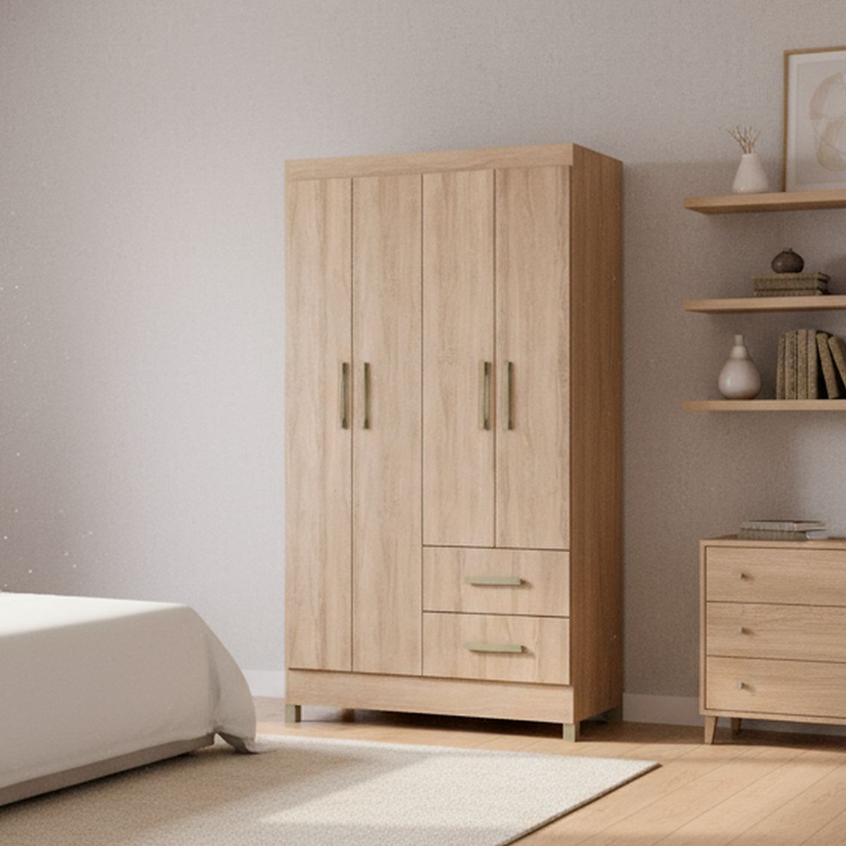 MOBILFRANK - Clóset 4 Puerta(s) 2 Cajón(es) 3 Repisa(s) 99x179x40 cm Miel