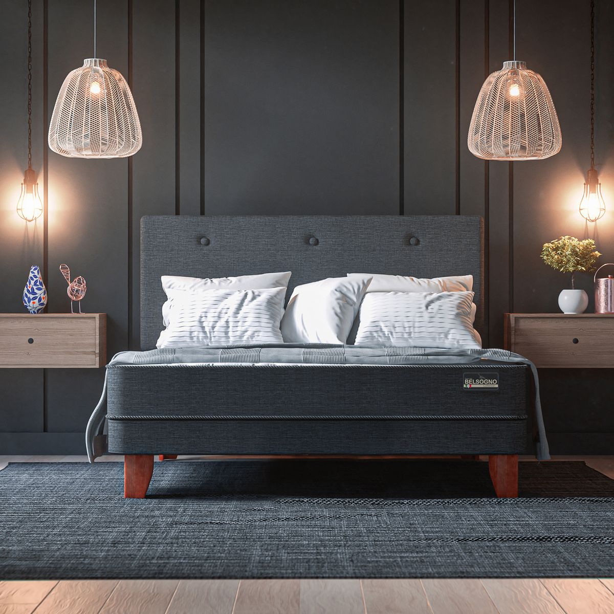 BELSOGNO - Cama 2 plazas Europea Belsogno Plus Black Blanco/Beige