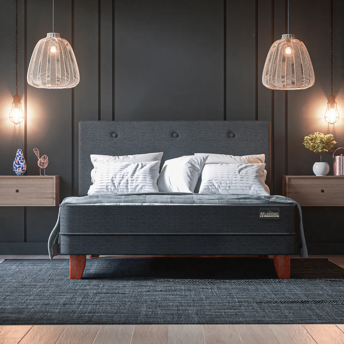 BELSOGNO - Cama Europea Belsogno Plus Black 2,0 pl respaldo Black