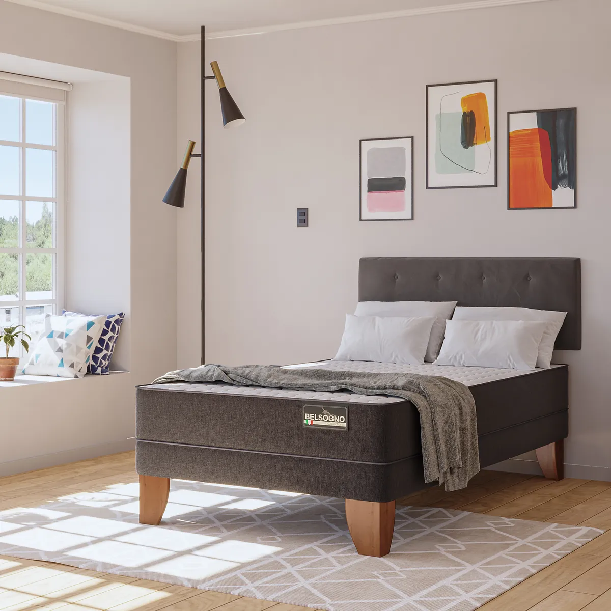 BELSOGNO - Cama Europea Belsogno Plus Black 1,5 plz respaldo Black