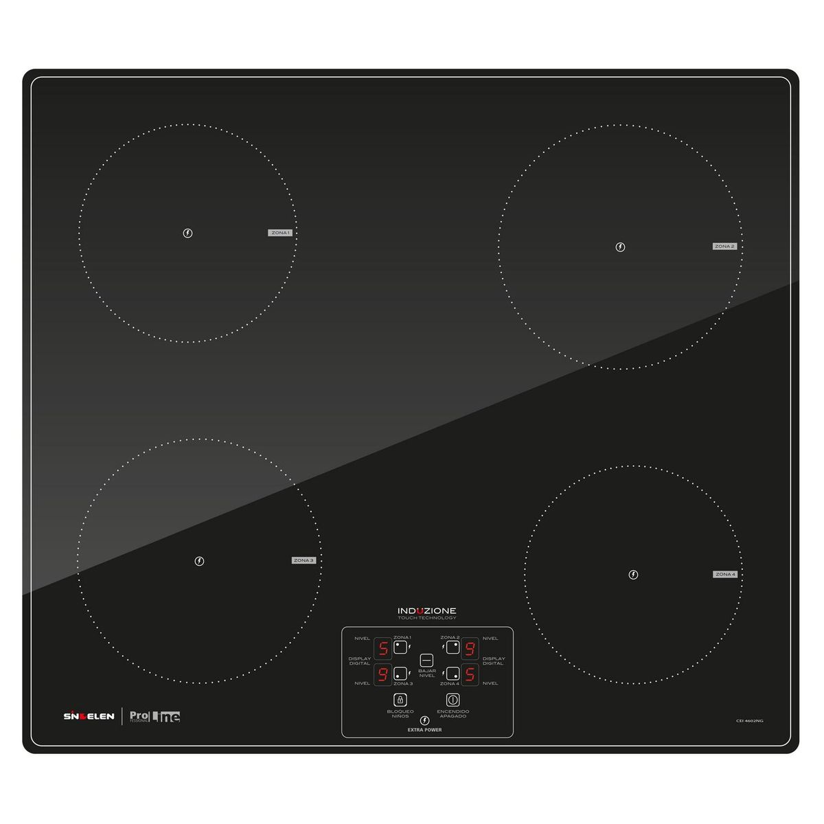 SINDELEN - Encimera Inducción 4 Platos Negra CEI-4602NG