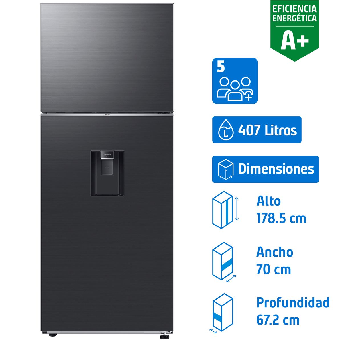 SAMSUNG - Refrigerador Top Freezer No Frost 407 Litros Black DOI RT42CG6720B1ZS