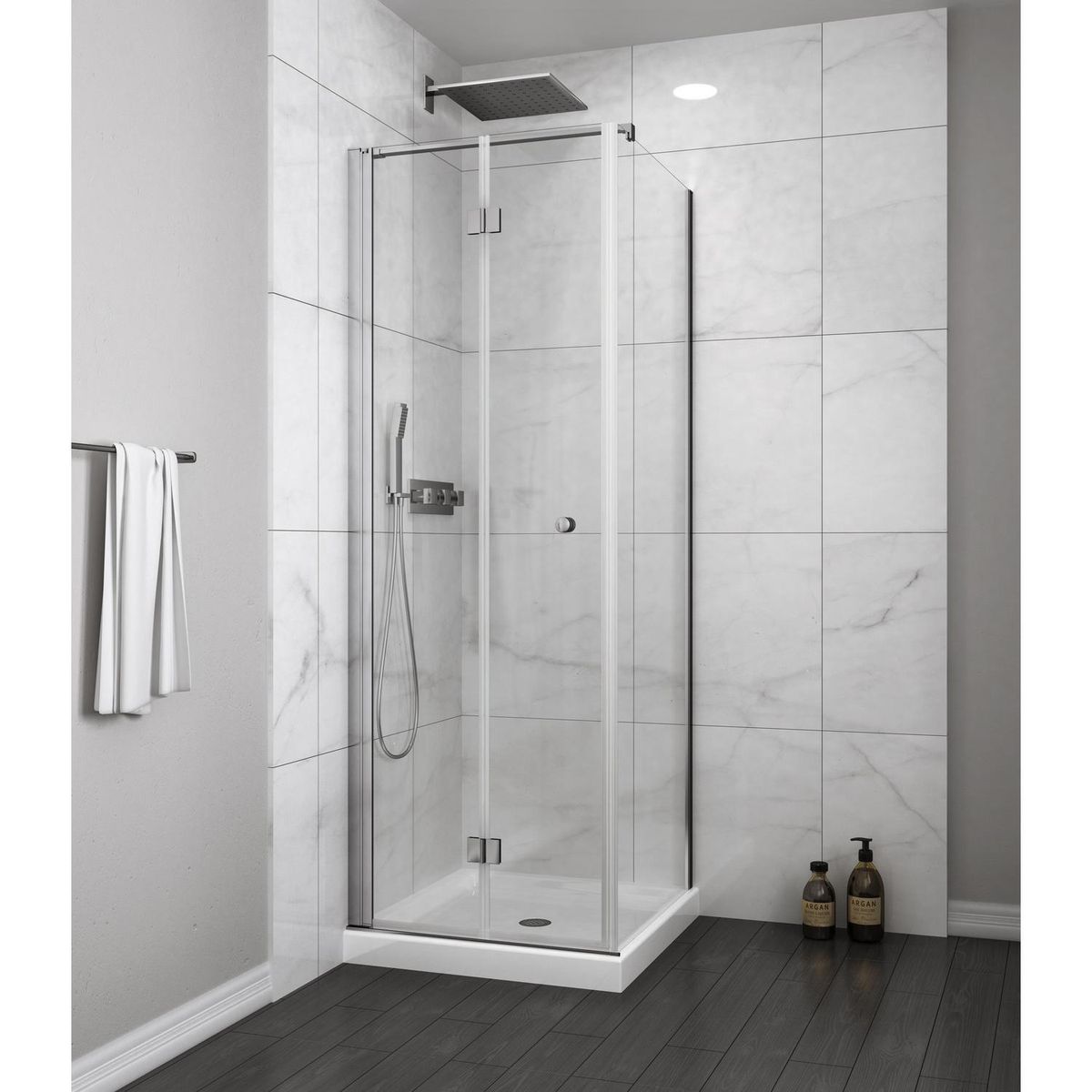 DUSCHY - Set mampara plegable para cierre esquina 80 x 80 cm