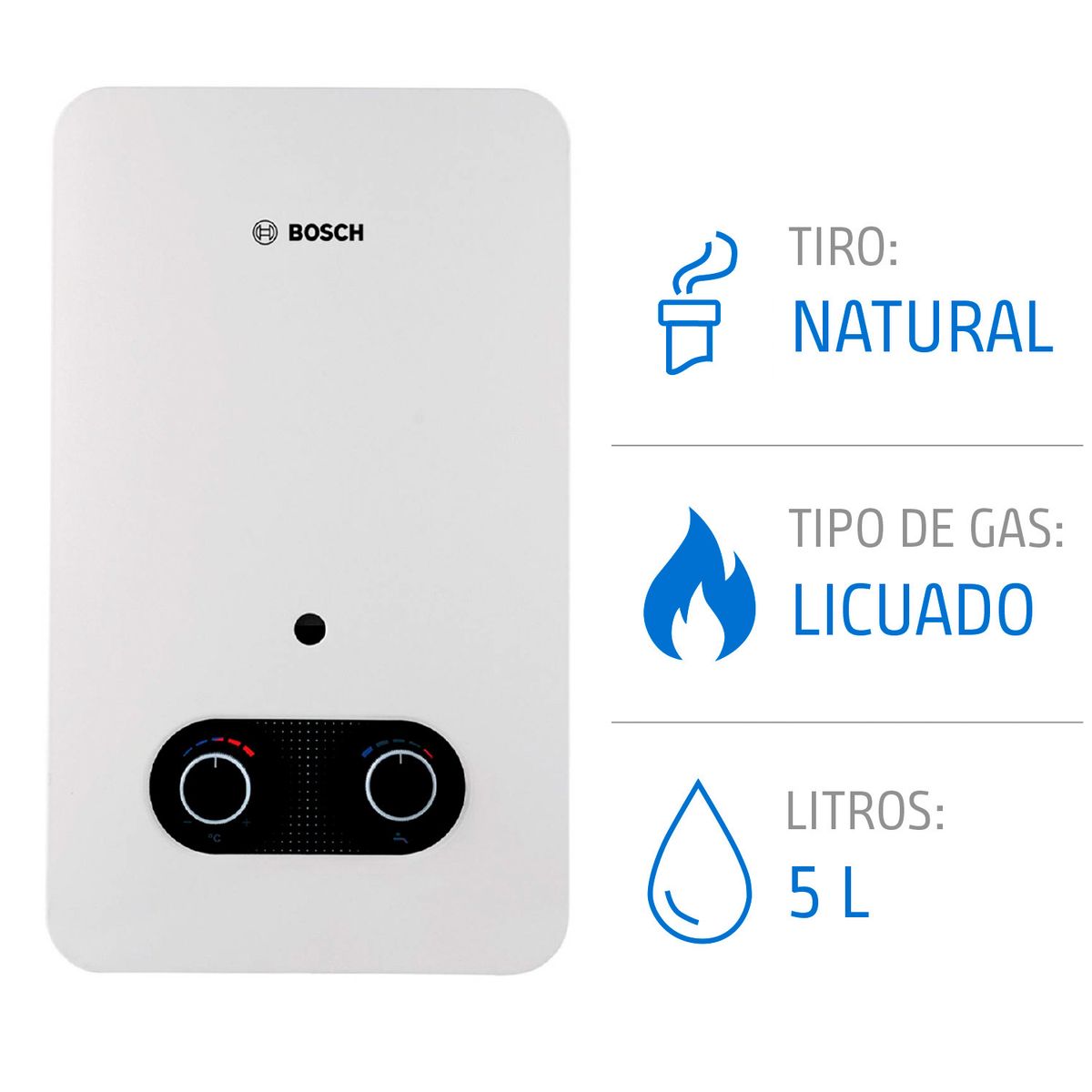 JUNKERS - Calefont Gas Licuado 5 Litros Tiro Natural Ionizado