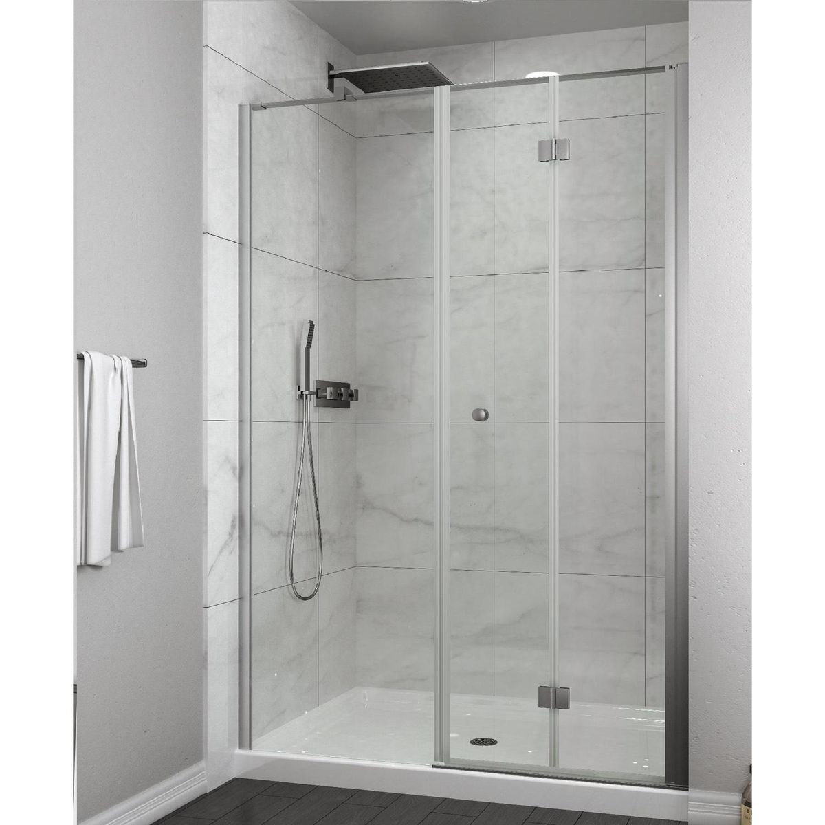 DUSCHY - Set mampara plegable con hoja fija para cierre 150 cm