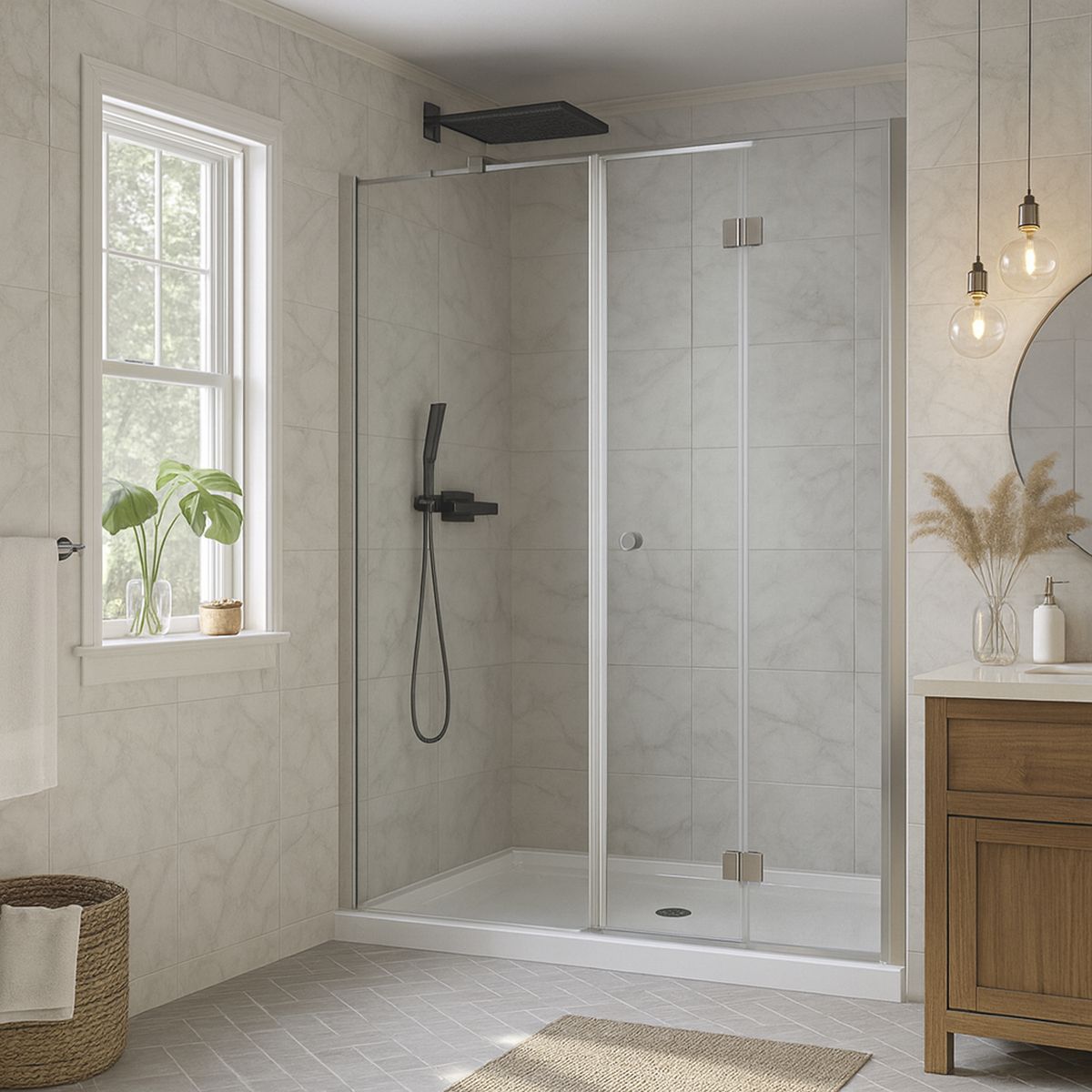 DUSCHY - Set mampara plegable con hoja fija para cierre 170 cm