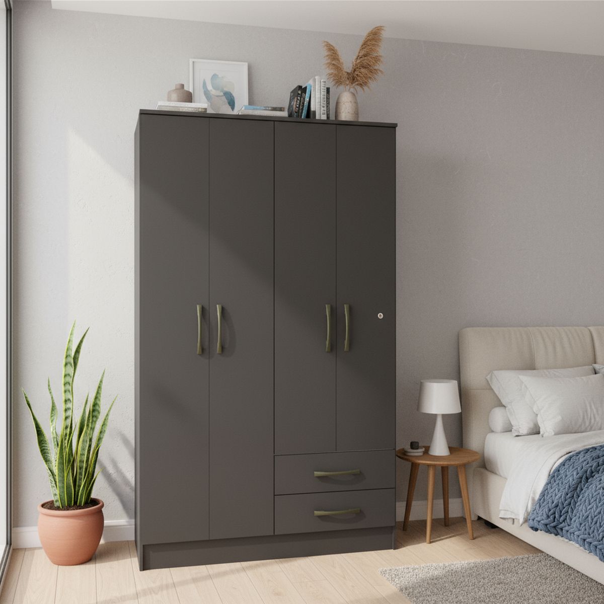 VEKKAHOME - Clóset Pequim 4 Puerta(s) 2 Cajón(es) 5 Repisa(s) 108.2x182.5x47 cm Negro