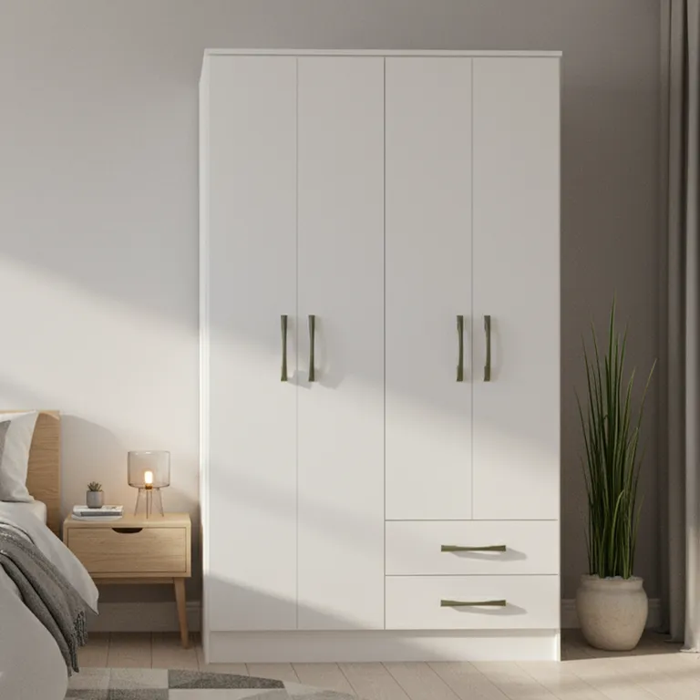 VEKKAHOME Clóset Pequim 4 Puerta(s) 3 Cajón(es) 5 Repisa(s) 108.2x182.5x47 cm Blanco