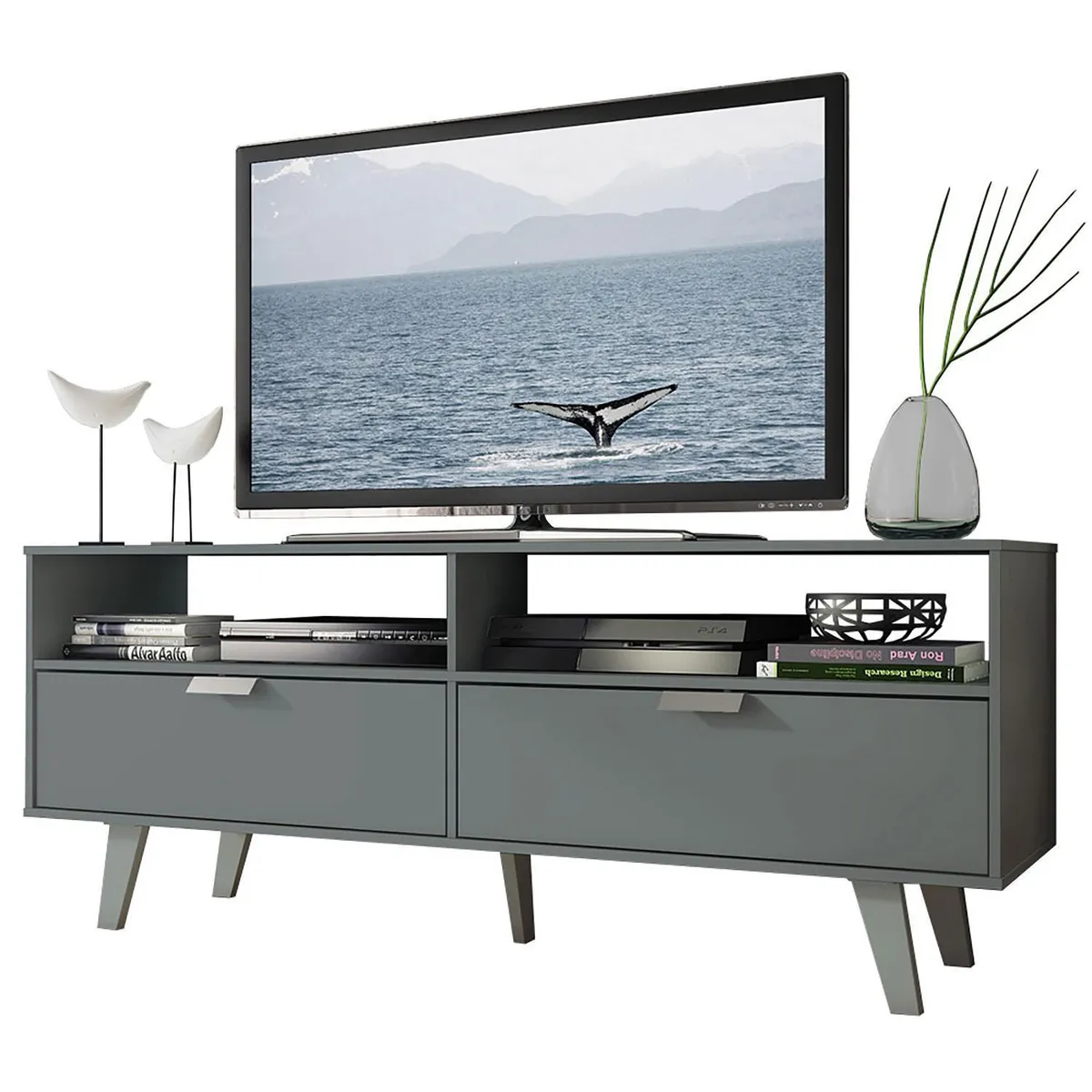 VEKKAHOME - Rack TV Oslo Gris 55 " 136x54x39 cm